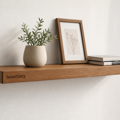 Booststory Walnut Floating Desk — Wall-Mounted with Fold-Down Leaf