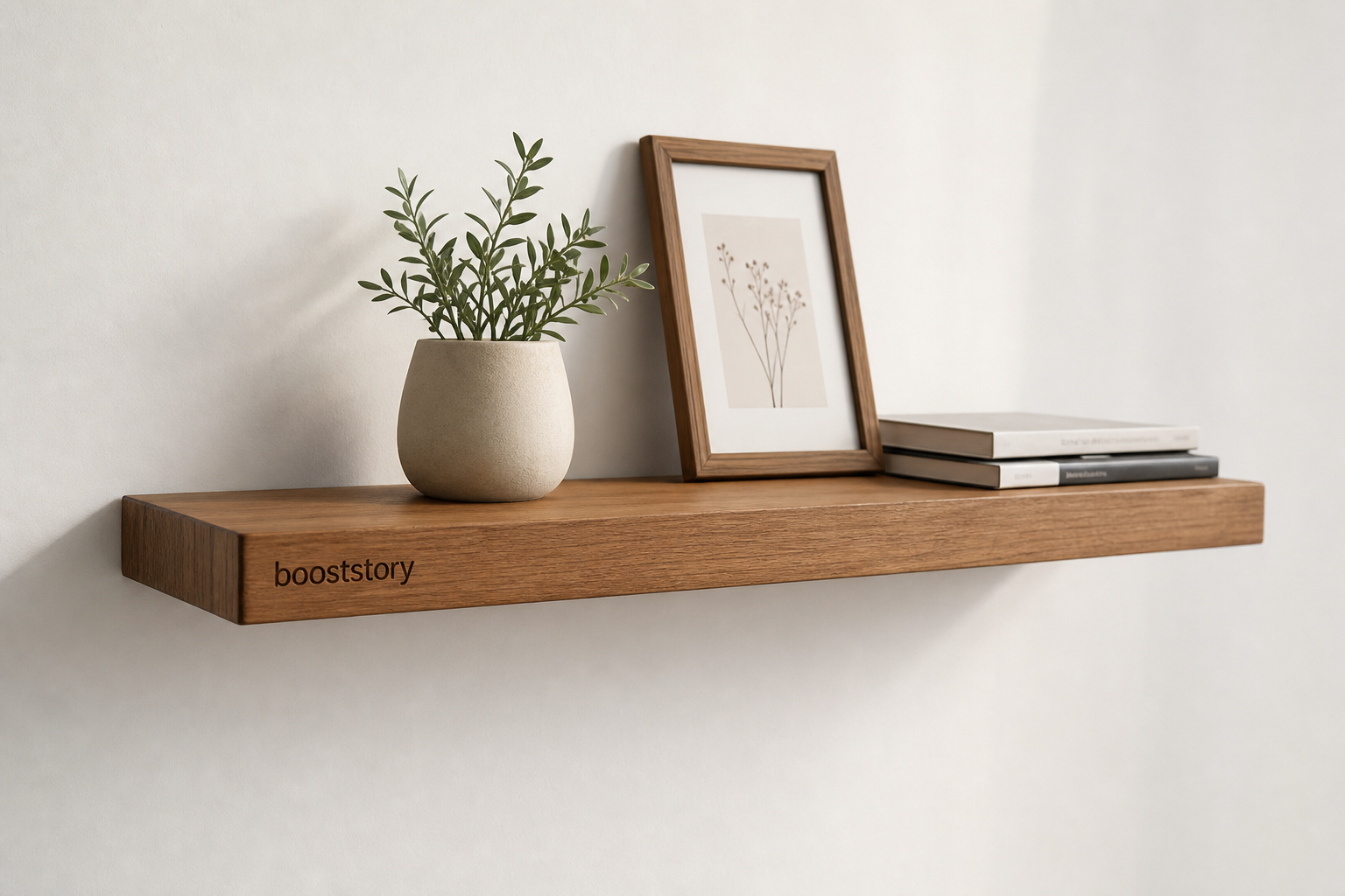 Booststory Walnut Floating Desk — Wall-Mounted with Fold-Down Leaf