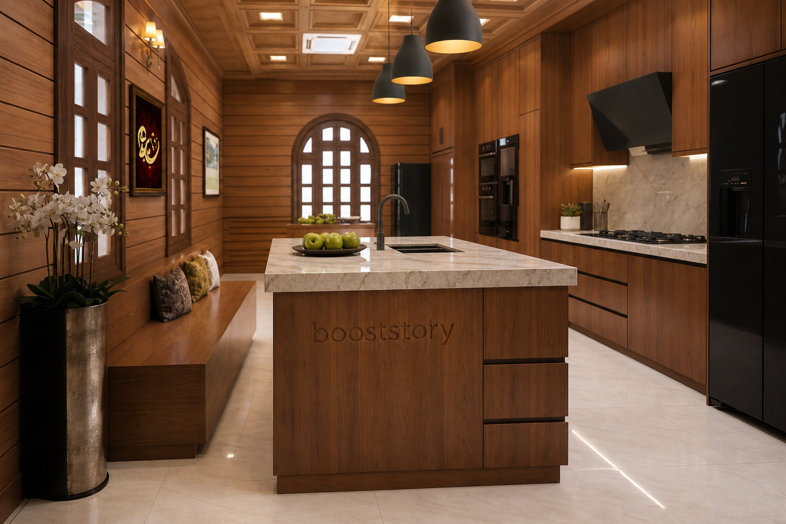Booststory Walnut Corner Shelving Unit — Floor to Ceiling Modular
